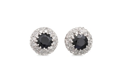 Lot 86 - A PAIR OF DIAMOND AND SAPPHIRE CLUSTER...