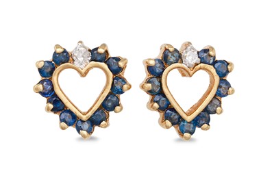 Lot 89 - A PAIR OF DIAMOND AND SAPPHIRE EARRINGS, the...