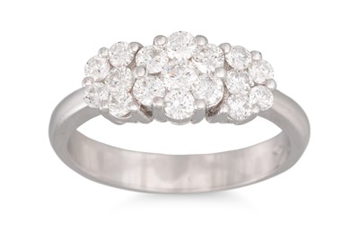 Lot 385 - A DIAMOND TRIPLE CLUSTER RING, the brilliant...