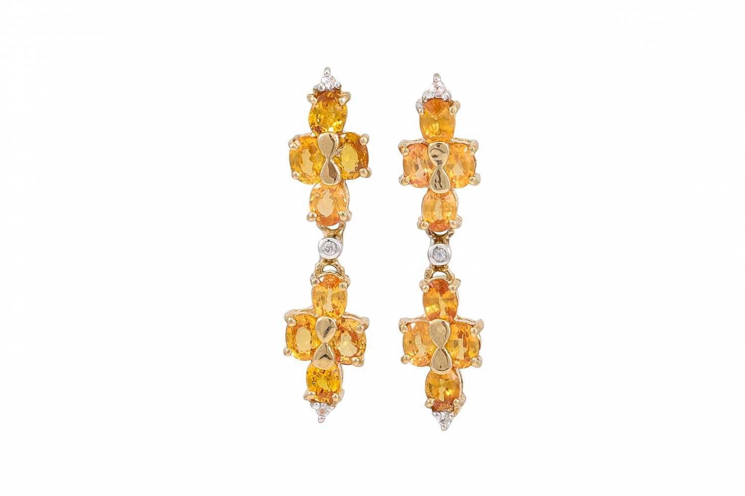 Lot 45 - A PAIR OF CITRINE DROP EARRINGS, cluster form,...