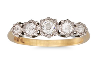 Lot 46 - A FIVE STONE DIAMOND RING, mounted in platinum...