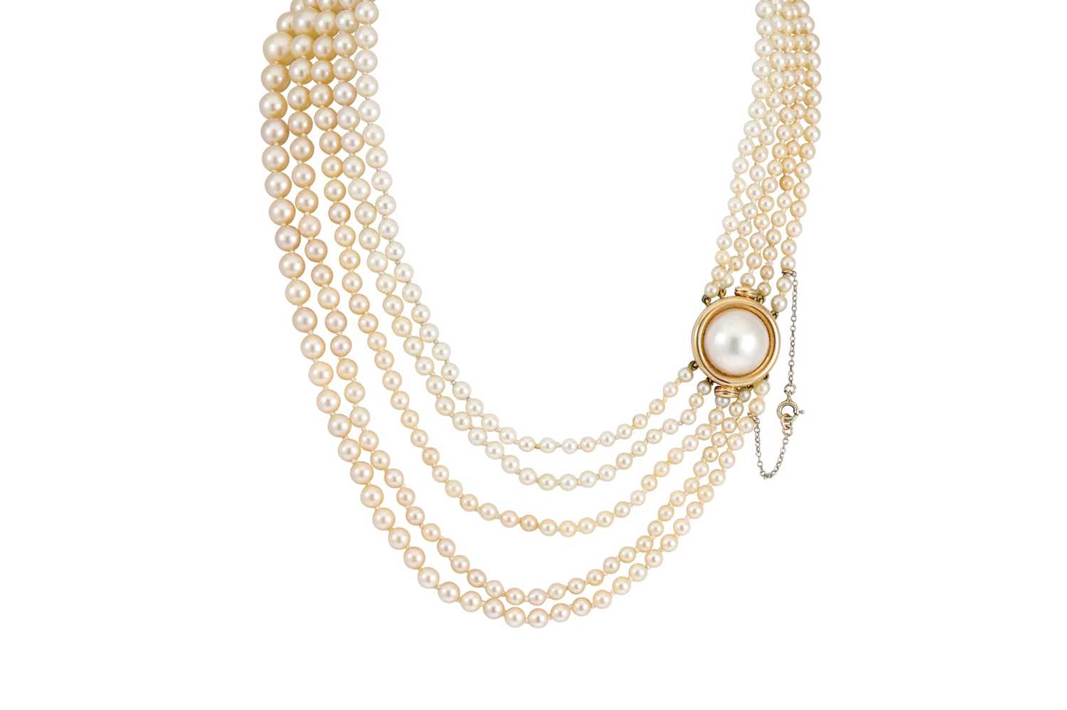 Lot 46 - A FIVE STRAND CULTURED PEARL NECKLACE,...