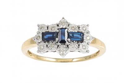 Lot 47 - A DIAMOND AND SAPPHIRE CLUSTER RING, mounted...