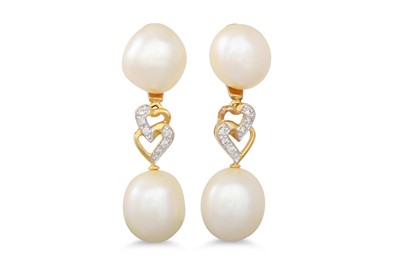 Lot 154 - A PAIR OF CULTURED PEARL AND STONE SET DROP...