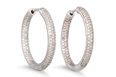 Lot 156 - A PAIR OF DIAMOND SET HOOP EARRINGS, mounted...