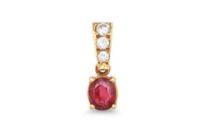 Lot 352 - A RUBY AND DIAMOND PENDANT, mounted in yellow...