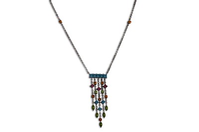 Lot 355 - A MULTI COLOURED STONE SET NECKLACE, mounted...