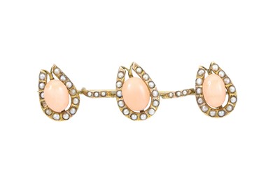 Lot 103 - AN ANTIQUE CORAL AND PEARL BROOCH, modelled as...