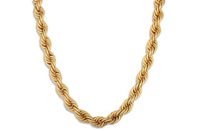 Lot 123 - A 9CT GOLD ROPE LINK NECK LACE, 42.8 g.