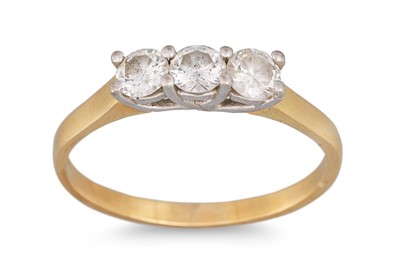 Lot 142 - A THREE STONE DIAMOND RING, mounted in 18ct...
