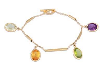 Lot 187 - A MULTI-GEM SET BRACELET, in yellow gold