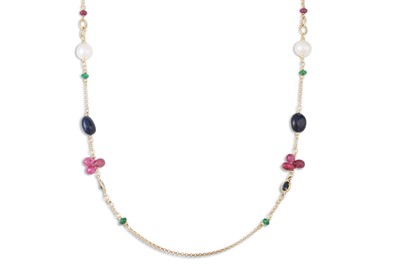 Lot 191 - A MULTI-GEM SET BEADED NECKLACE, set with...