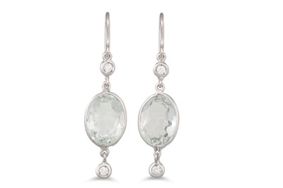 Lot 218 - A PAIR OF AQUAMARINE AND DIAMOND DROP EARRINGS,...