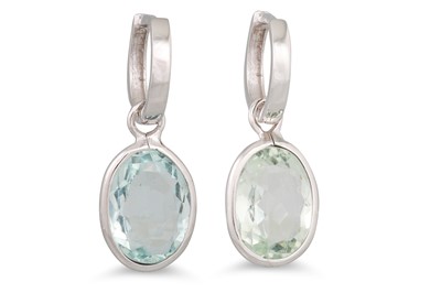 Lot 219 - A PAIR OF AQUAMARINE DROP EARRINGS, the oval...