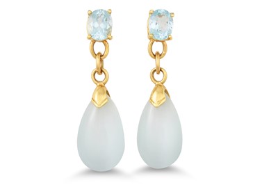 Lot 220 - A PAIR OF TOPAZ AND GEM SET DROP EARRINGS, in...