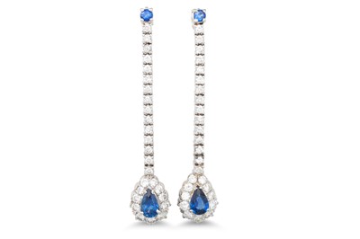 Lot 225 - A PAIR OF SAPPHIRE AND DIAMOND DROP CLUSTER...