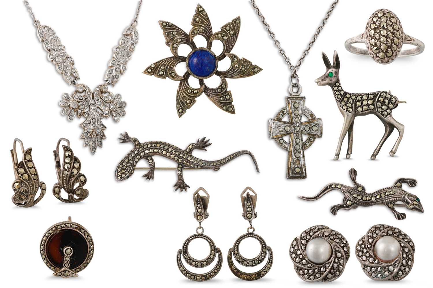 Lot 101 - A COLLECTION OF VINTAGE SILVER/ MARCASITE...