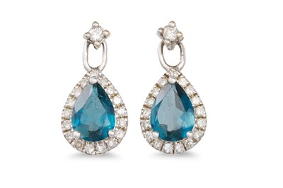 Lot 16 - A PAIR OF DIAMOND AND TOPAZ DROP EARRINGS, the...