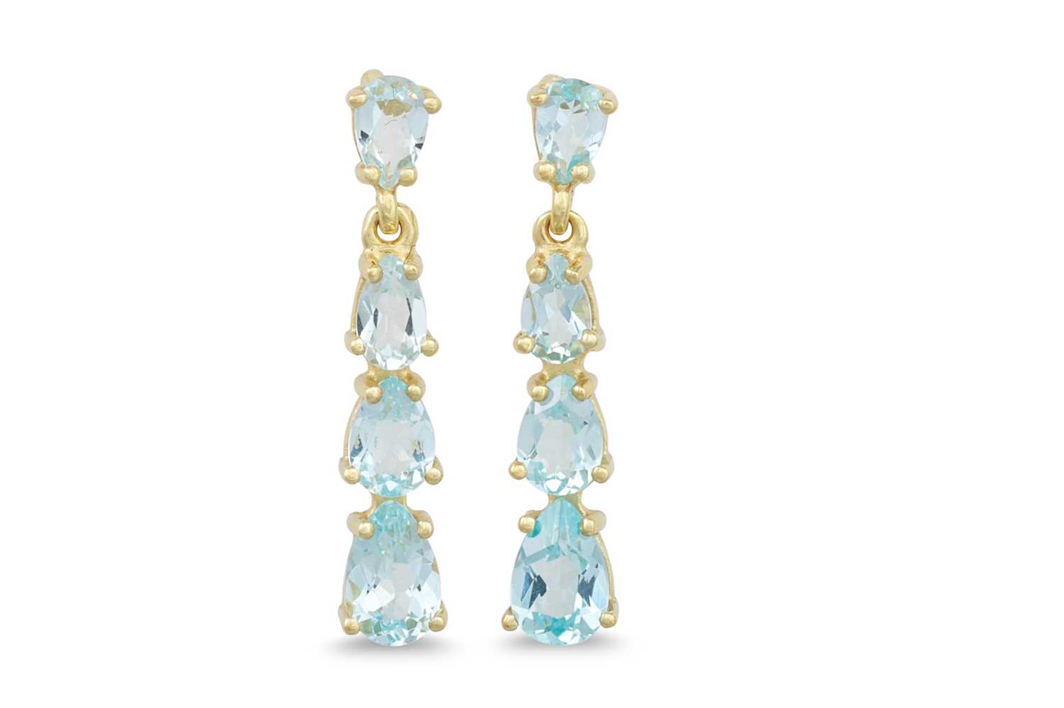 Lot 32 - A PAIR OF TOPAZ DROP EARRINGS, mounted in 9ct...
