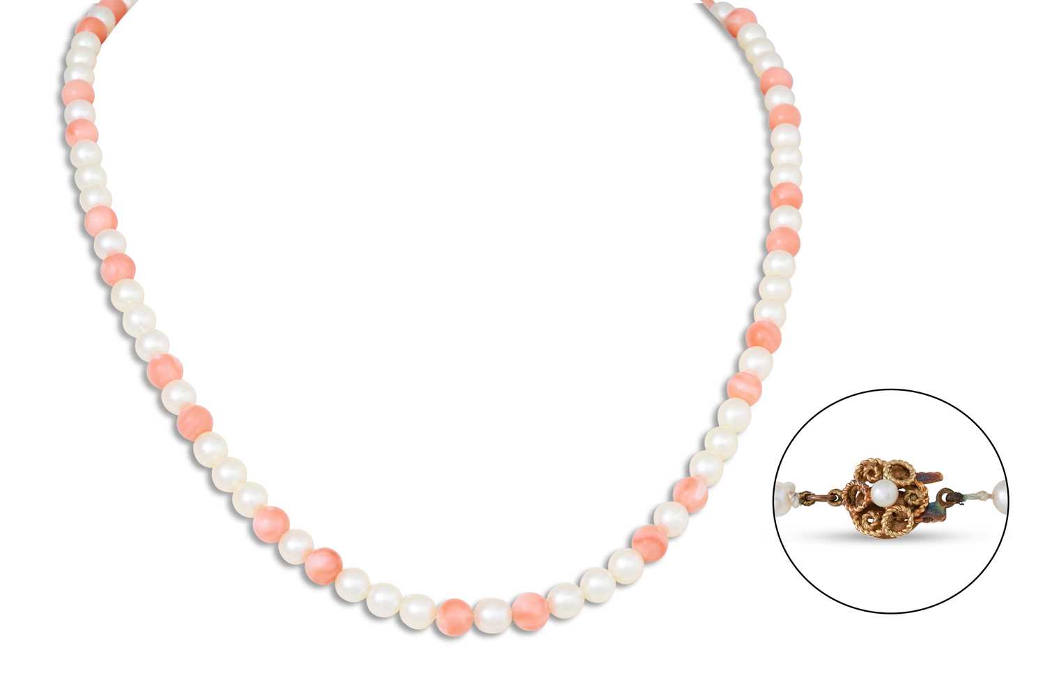 Lot 66 - A MIKIMOTO CULTURED PEARL AND CORAL NECKLACE,...
