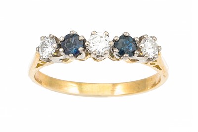 Lot 117 - A FIVE STONE DIAMOND AND SAPPHIRE RING,...