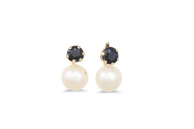 Lot 159 - A PAIR OF CULTURED PEARL AND SAPPHIRE EARRINGS,...