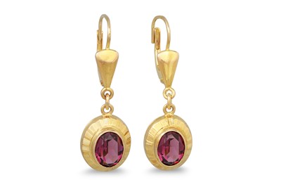 Lot 160 - A PAIR OF AMETHYST DROP EARRINGS, the oval...