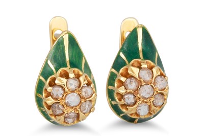 Lot 167 - A PAIR OF VINTAGE DIAMOND AND ENAMEL EARRINGS,...