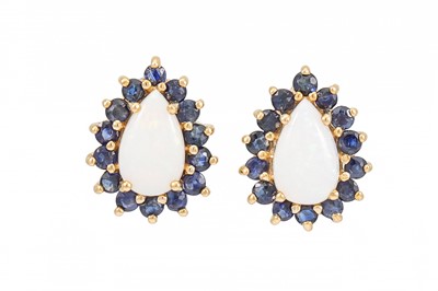 Lot 119 - A PAIR OF OPAL AND SAPPHIRE CLUSTER EARRINGS,...