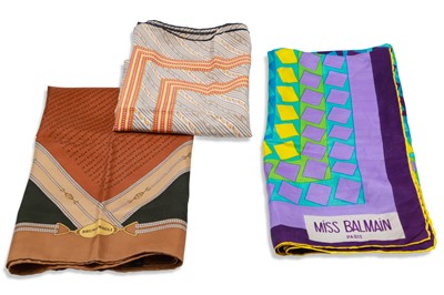 Lot 364 - TWO BRUNO MAGLI SILK SCARVES, together with a...