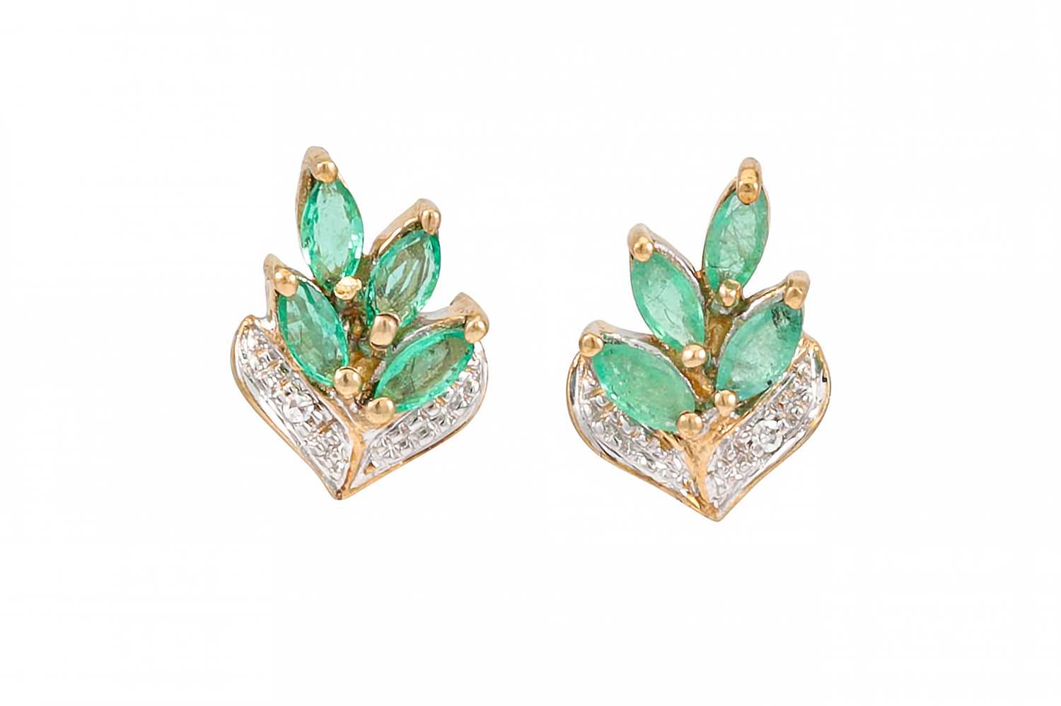Lot 178 - A PAIR OF EMERALD CLUSTER EARRINGS, mounted in...