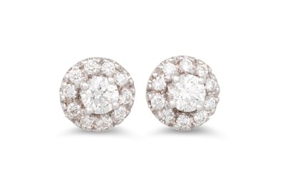 Lot 235 - A PAIR OF DIAMOND CLUSTER EARRINGS, mounted in...