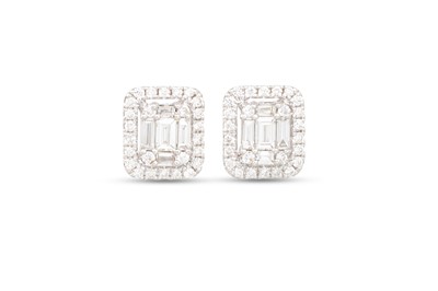 Lot 237 - A PAIR OF DIAMOND CLUSTER EARRINGS, set with...