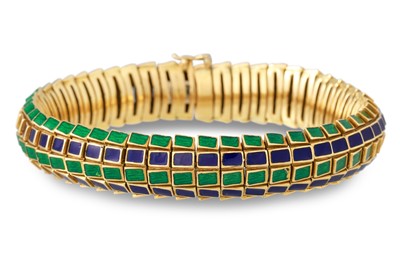 Lot 239 - A VINTAGE GOLD AND ENAMEL BRACELET, comprising...