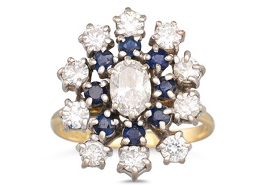 Lot 96 - A SAPPHIRE AND DIAMOND CLUSTER RING, the...