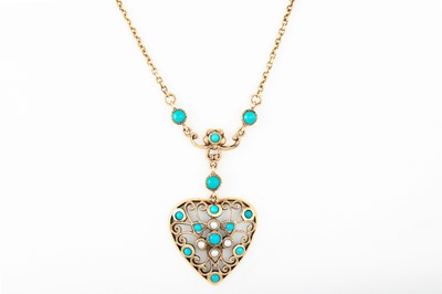 Lot 140 - A TURQUOISE AND SEED PEARL NECKLACE, mounted...