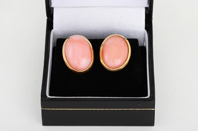 Lot 7 - A PAIR OF CORAL SET EARRINGS, mounted in 18ct...