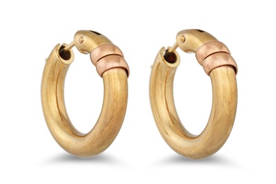 Lot 13 - A PAIR OF HOOP EARRINGS, in two colour 9ct...