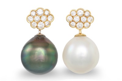 Lot 188 - A PAIR OF SOUTH SEA PEARL AND DIAMOND DROP...