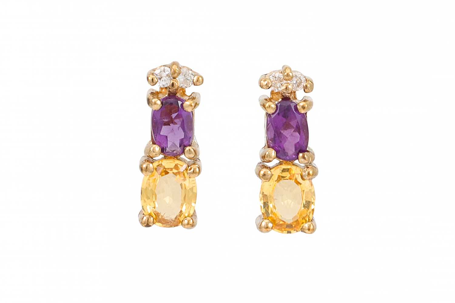Lot 195 - A PAIR OF DIAMOND, AMETHYST AND CITRINE...