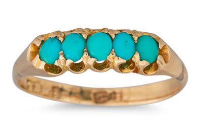 Lot 121 - AN ANTIQUE FIVE STONE TURQUOISE RING, mounted...