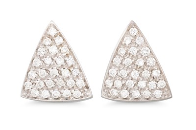Lot 105 - A PAIR OF DIAMOND EARRINGS, of triangular form,...