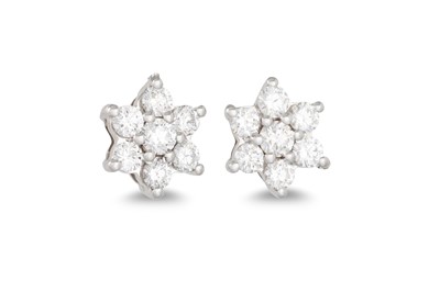 Lot 108 - A PAIR OF DIAMOND CLUSTER EARRINGS, the...