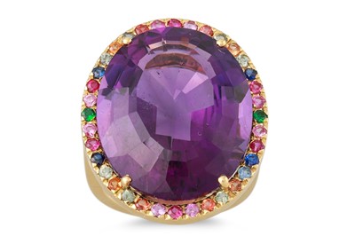 Lot 110 - AN AMETHYST AND MULTI COLOURED SAPPHIRE...