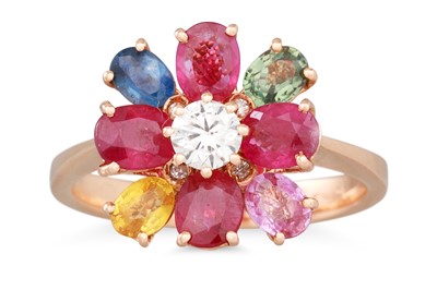 Lot 157 - A MULTI-GEM CLUSTER RING, set with diamonds,...