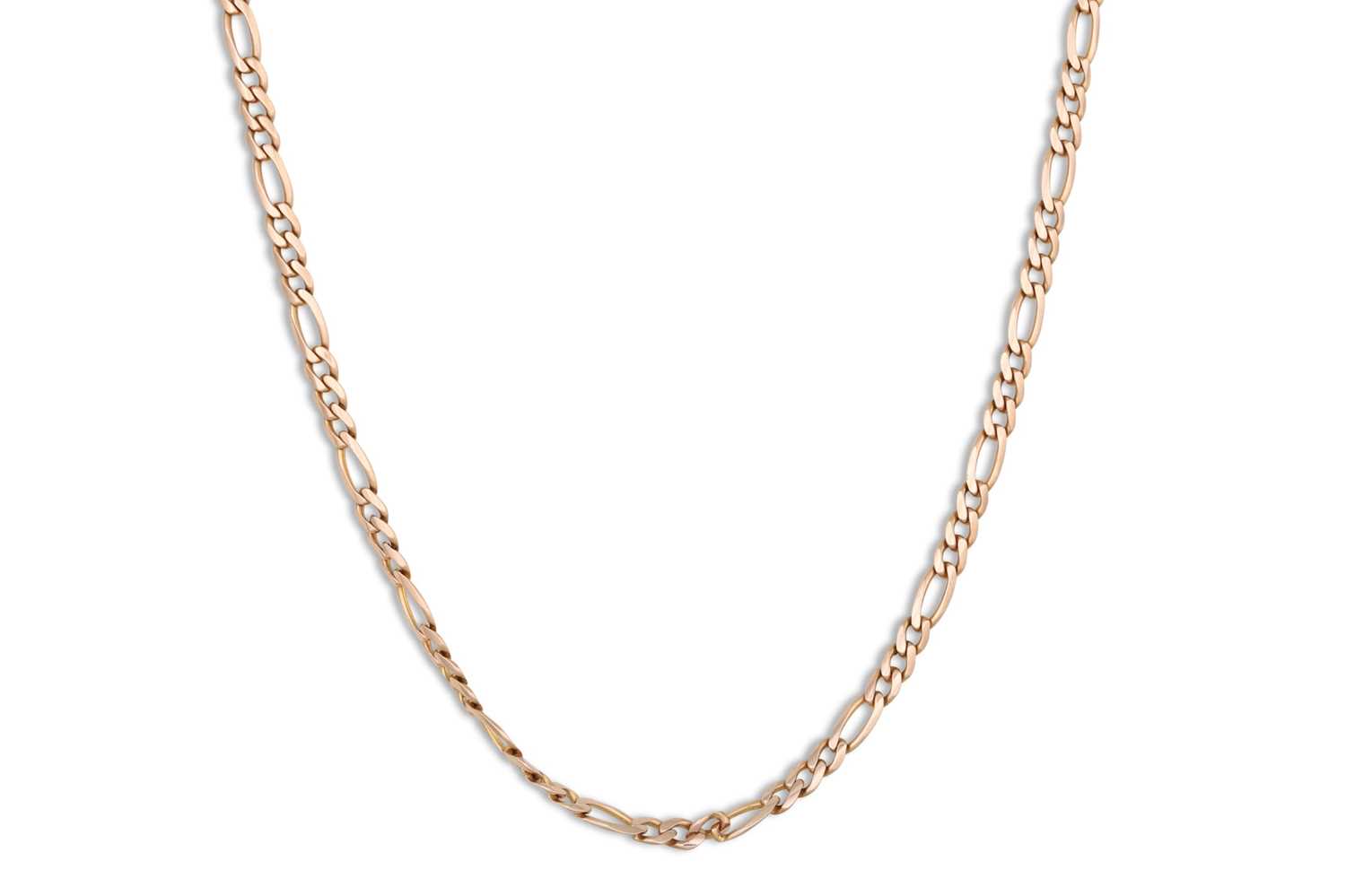 Lot 9 - A 9CT GOLD FLAT FIGARO LINK NECK CHAIN, ca 24"...
