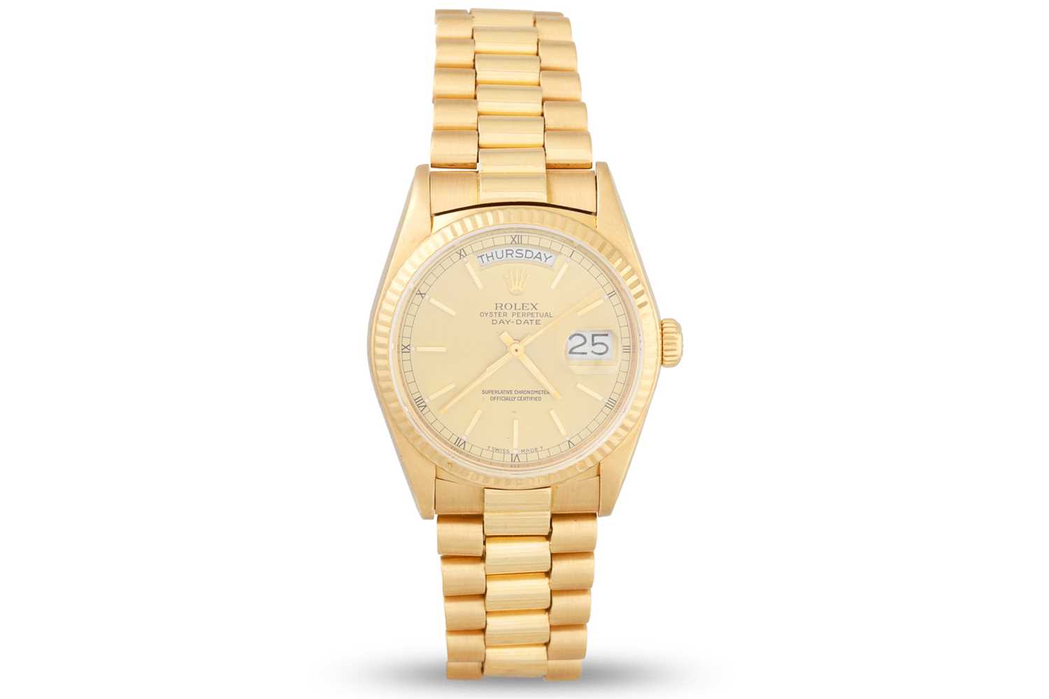 Lot 333 - A GENT'S 18CT GOLD ROLEX OYSTER PERPETUAL DAY...
