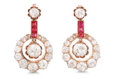 Lot 266 - A PAIR OF ANTIQUE RUBY AND DIAMOND EARRINGS,...