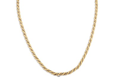 Lot 63 - AN 18CT TWO COLOUR GOLD ROPE LINK NECK CHAIN,...