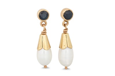 Lot 1 - A PAIR OF CULTURED PEARL AND SAPPHIRE DROP...